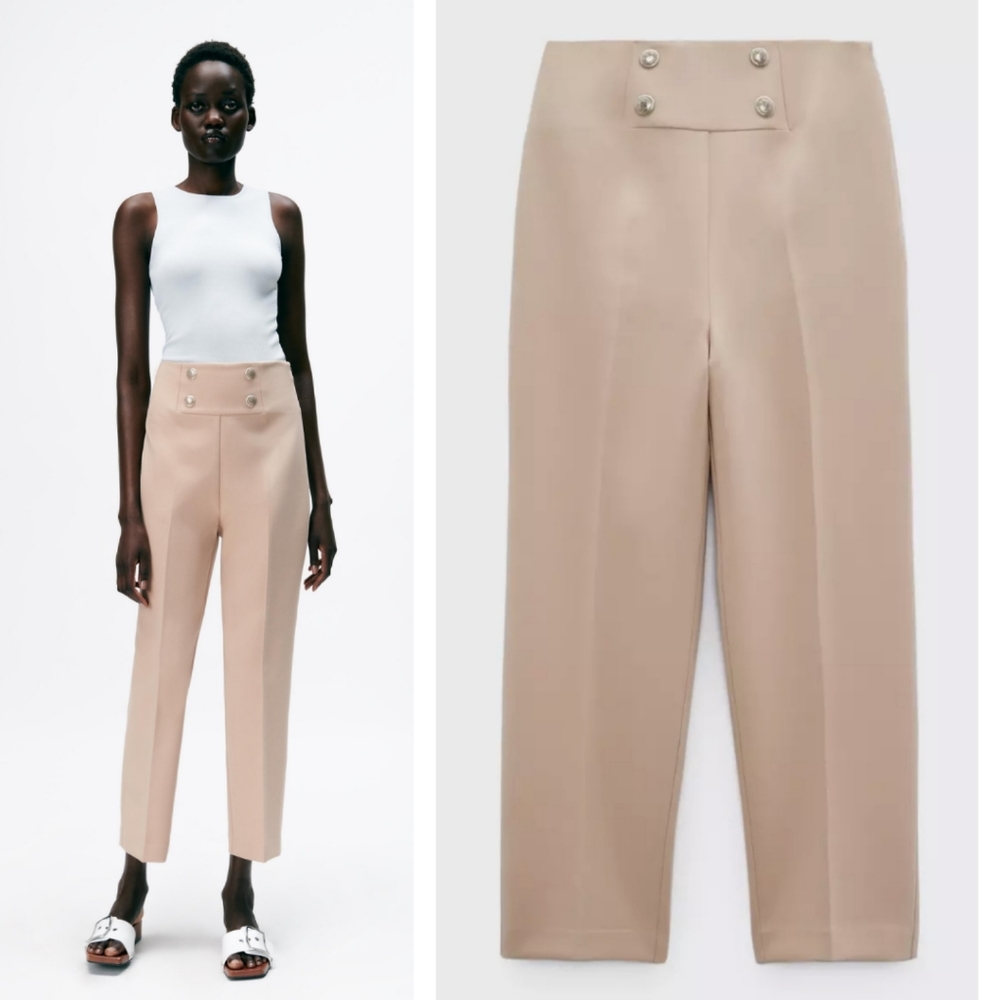 Zara High Rise Camel Buttoned Pants